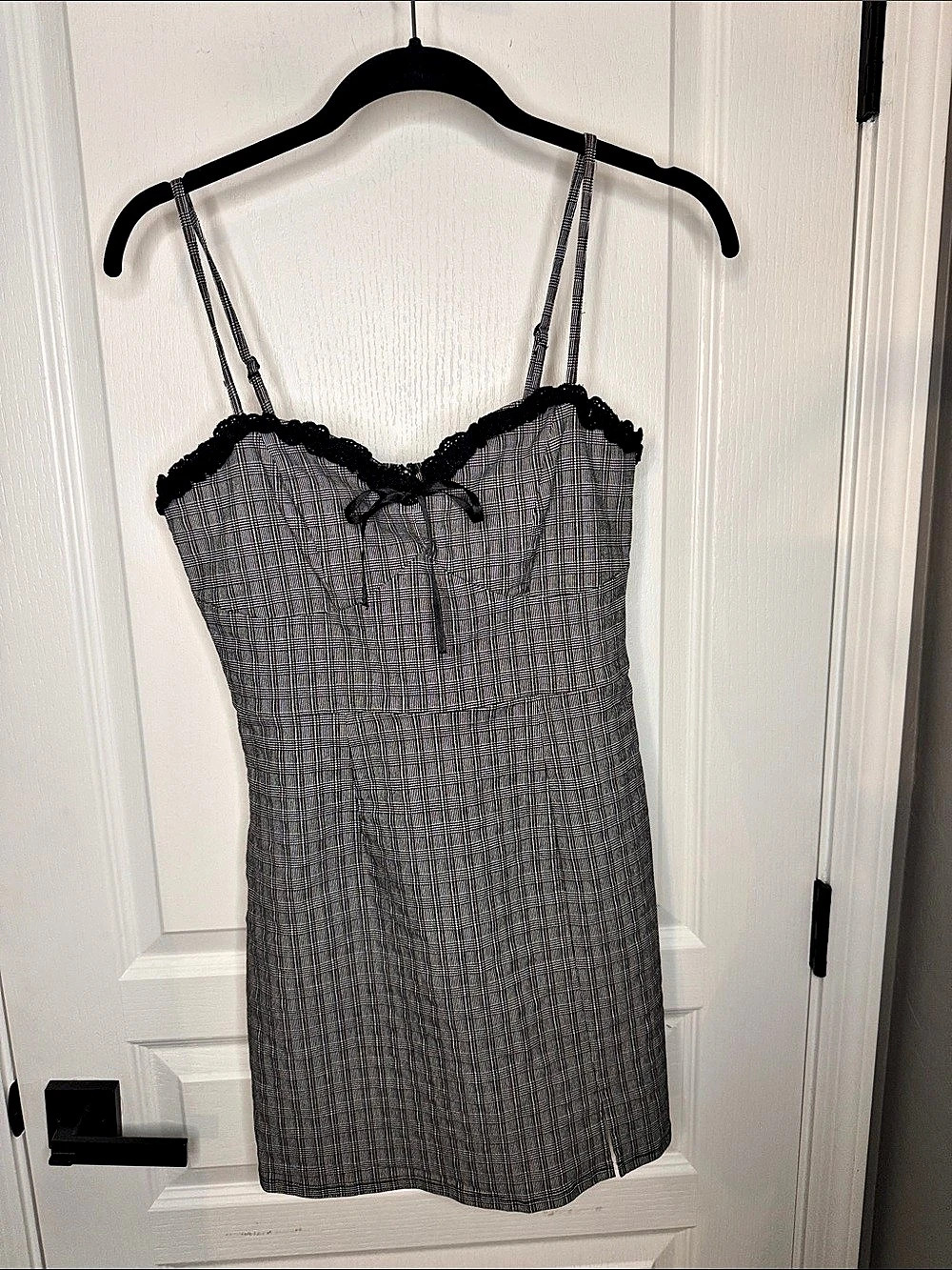 Altar'd State Plaid Lace Trim Mini Dress in Gray & Black Size Medium